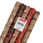 JAM Paper Christmas Wrapping Paper, 25 Sq. ft. x 30", Kraft Christmas Set, 5 Rolls/Pack (165K5KrChr)
