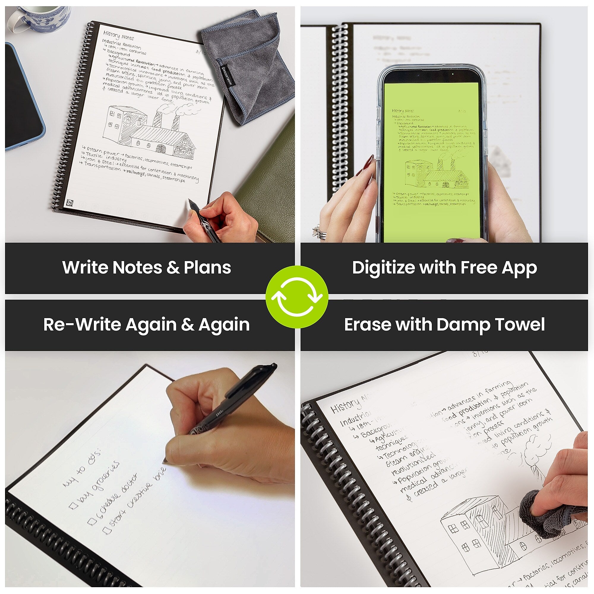 Rocketbook Fusion Reusable Notebook Planner Combo, 6" x 8.8", 42 Sheets, Black (EVRF-E-RC-A-FR)