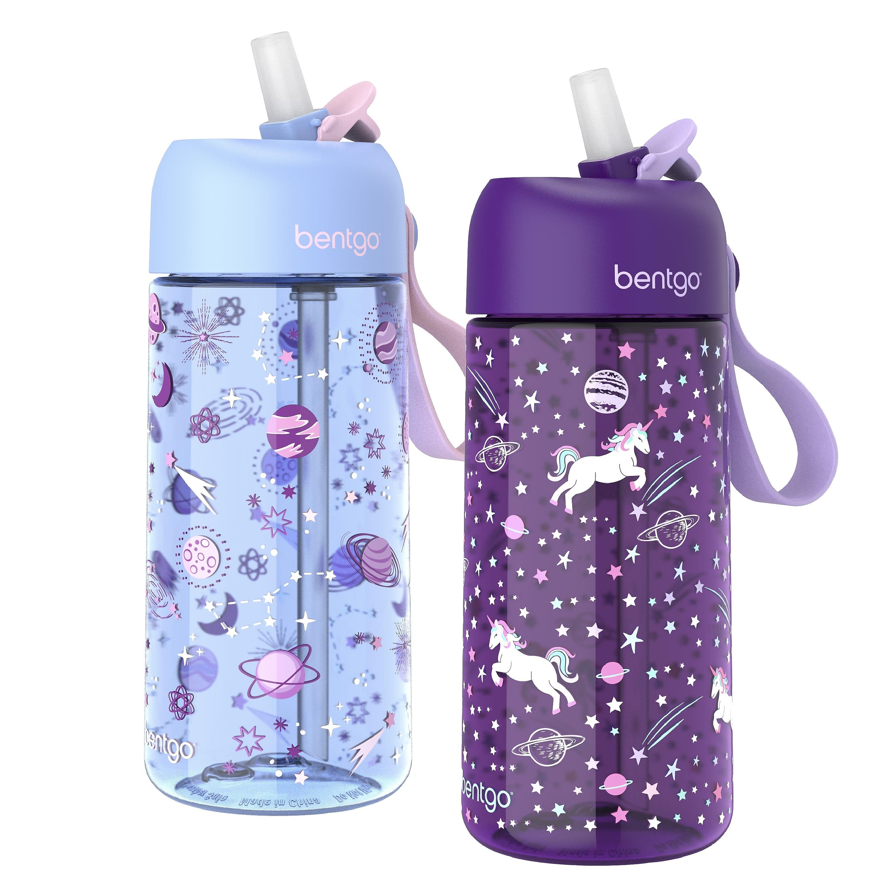 bentgo Plastic Water Bottle, 15 oz., Unicorn/Lavender Galaxy, 2/Pack (BGKDWB2-1)