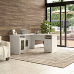 Bush Furniture Cabot 60"W Wood L-Shaped Computer Desk, Linen White Oak (WC31130K)