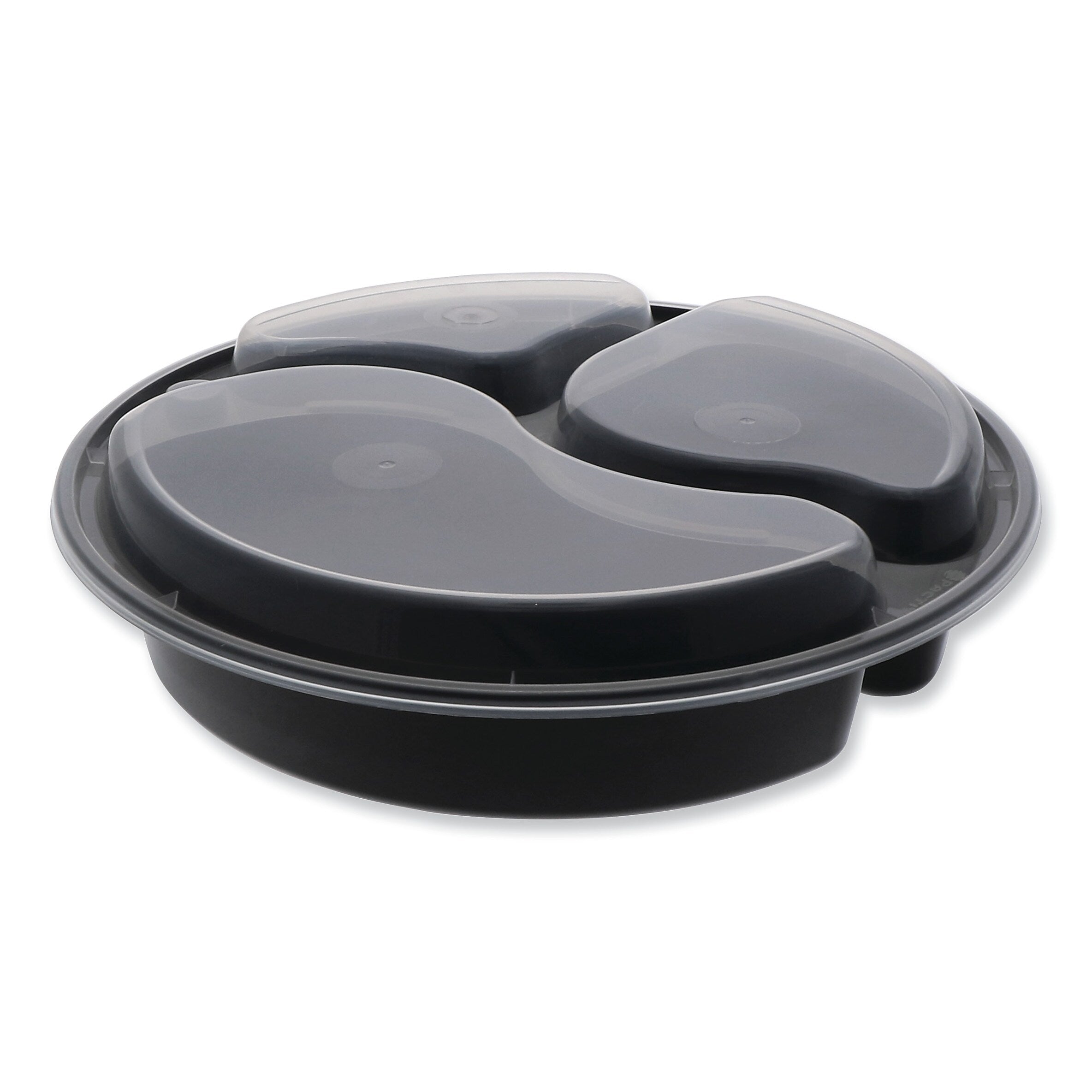 Pactiv Evergreen Newspring VERSAtainer Microwavable Containers, 3-Compartment, 39 oz, Black/Clear, Plastic, 150/Carton