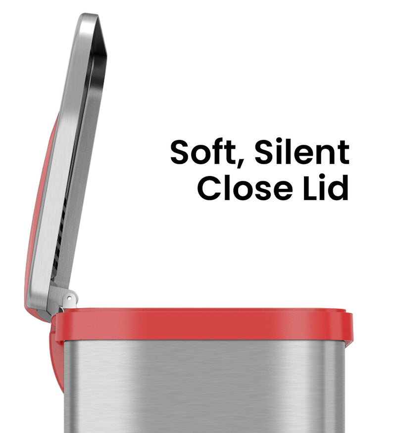halo TapCan Stainless Steel Rectangular Pedal Sensor Trash Can with AbsorbX Odor Control System, Red Trim, 13 Gal. (TC13SR)