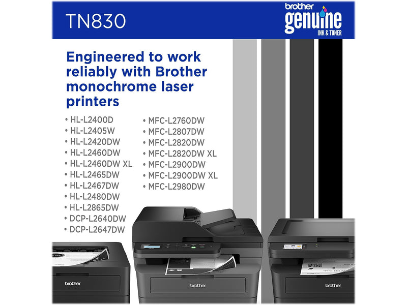 Brother TN830 Standard Yield Black Toner Cartridge, print up to 1,200 pages
