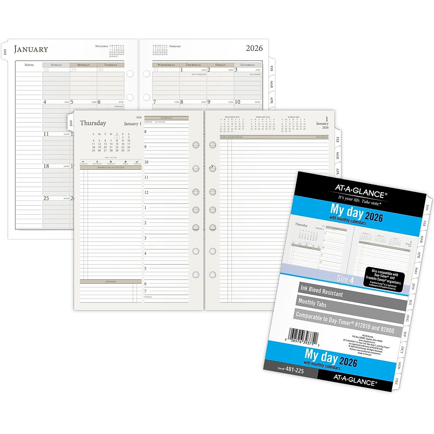 2026 AT-A-GLANCE 5.5" x 8.5" Daily & Monthly Planner Refill Pages Pages, White/Brown (481-225-26)