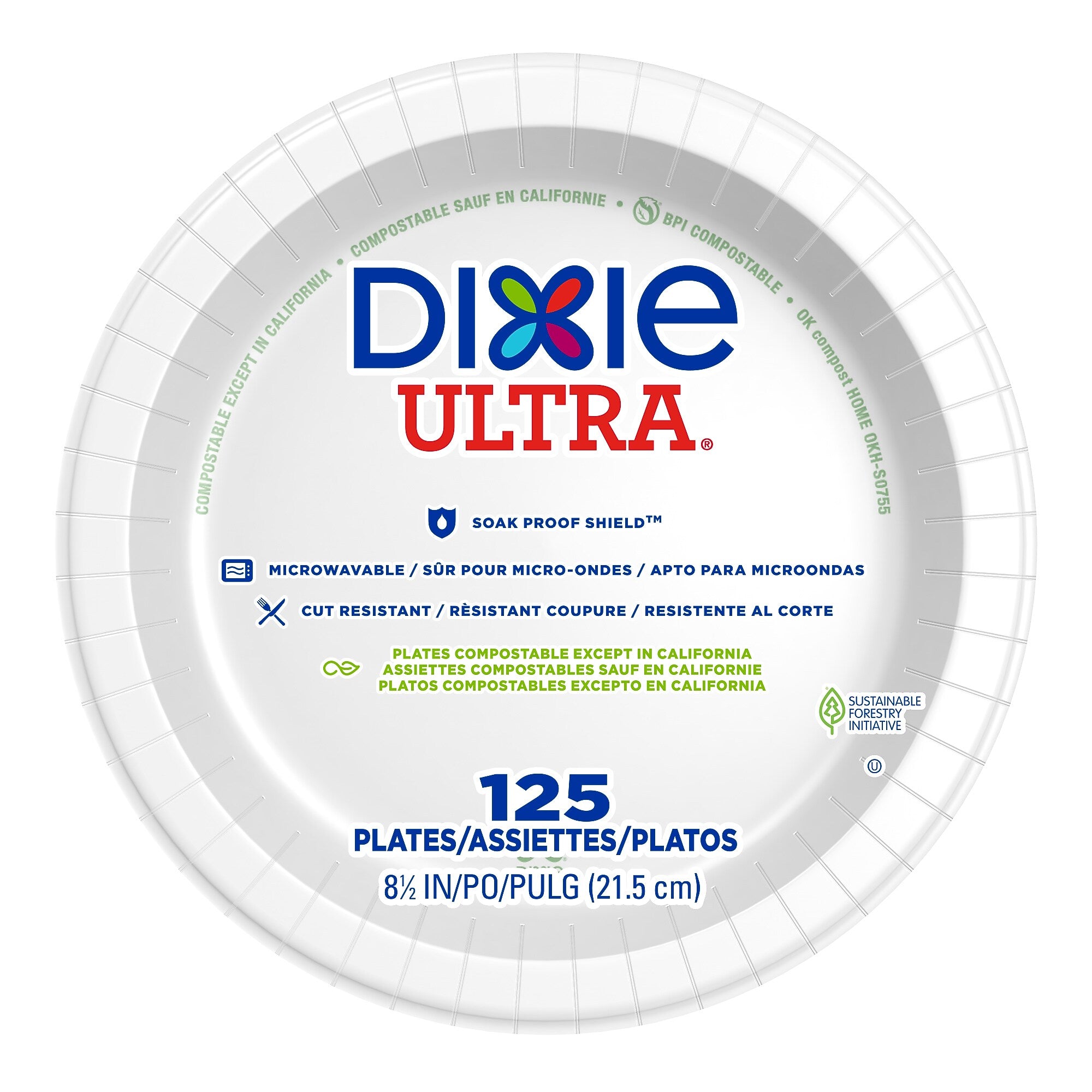 Dixie Ultra 8.5" Paper Plates, White, 125 Plates/Pack, 4 Packs/Carton (SXP9W)