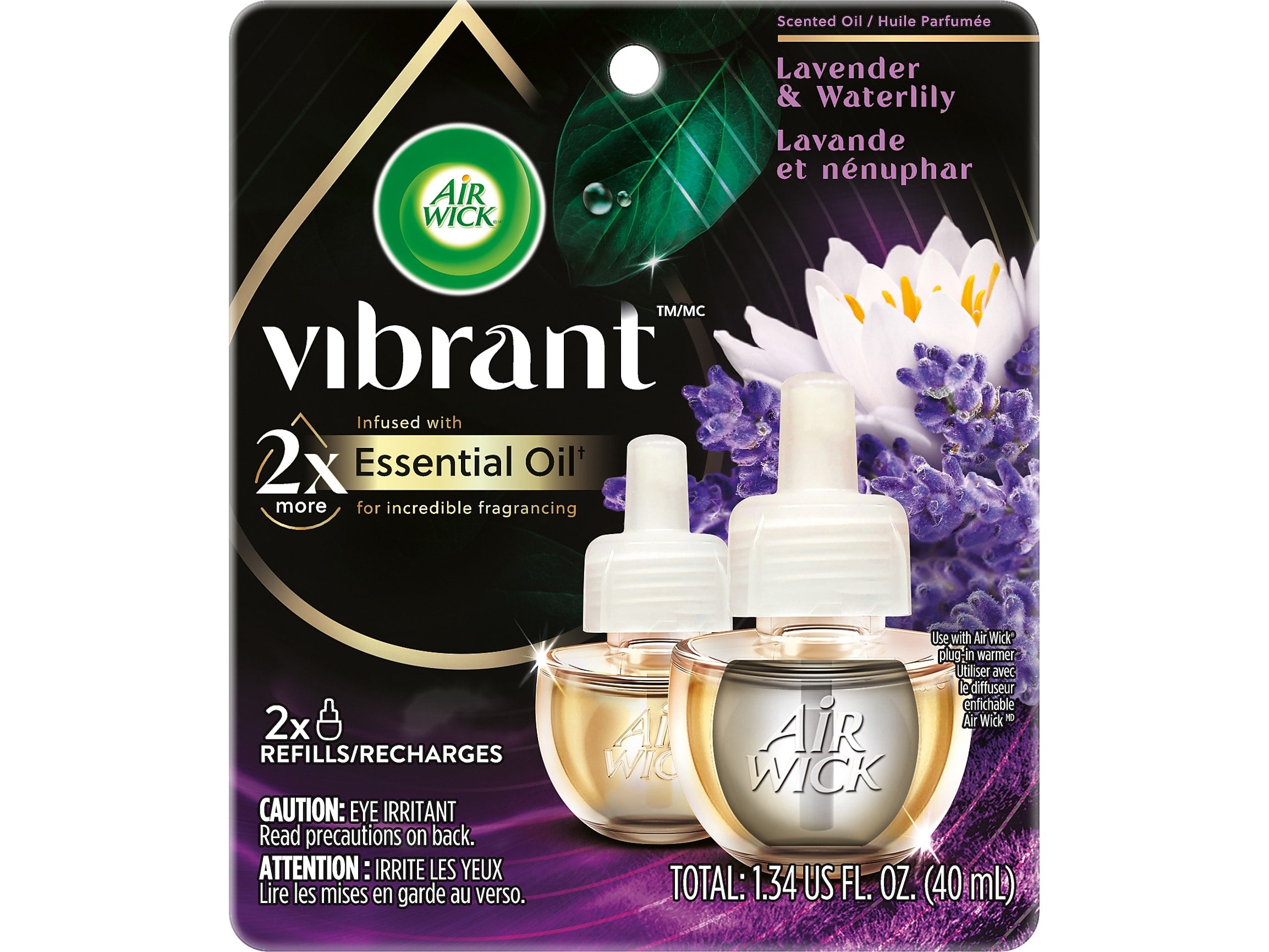 Air Wick Vibrant Scented Oil Warmer Refill, Lavender & Waterlily, 0.67 Fl. Oz., 2/Pack (62338-03076)