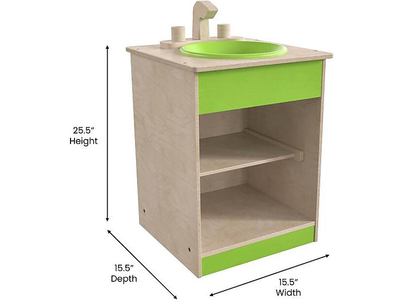Flash Furniture Bright Beginnings 2-Section Children's Kitchen Sink with Integrated Storage, Brown/Green (MK-ME03515-GG)