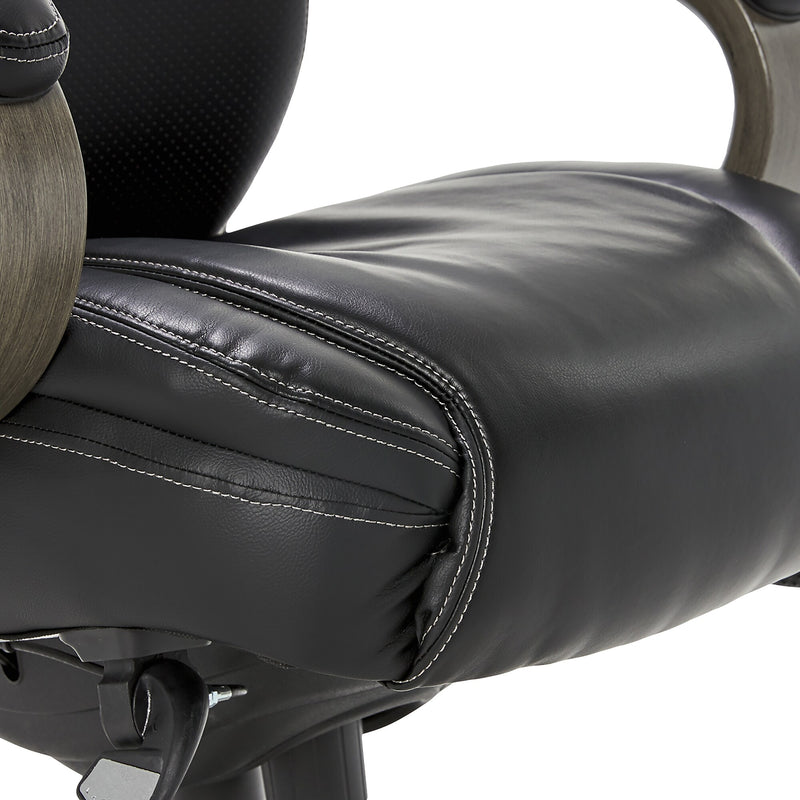 La-Z-Boy Hyland Ergonomic Bonded Leather Swivel Executive Chair, Black/Gray Weathered Wood (CHR10044B)