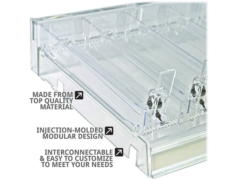 Azar 2.63" x 12" Pegboard 5-Compartment Cosmetic Tray, Clear, 2/Pack (225830-SHORT-CLR-2PK)