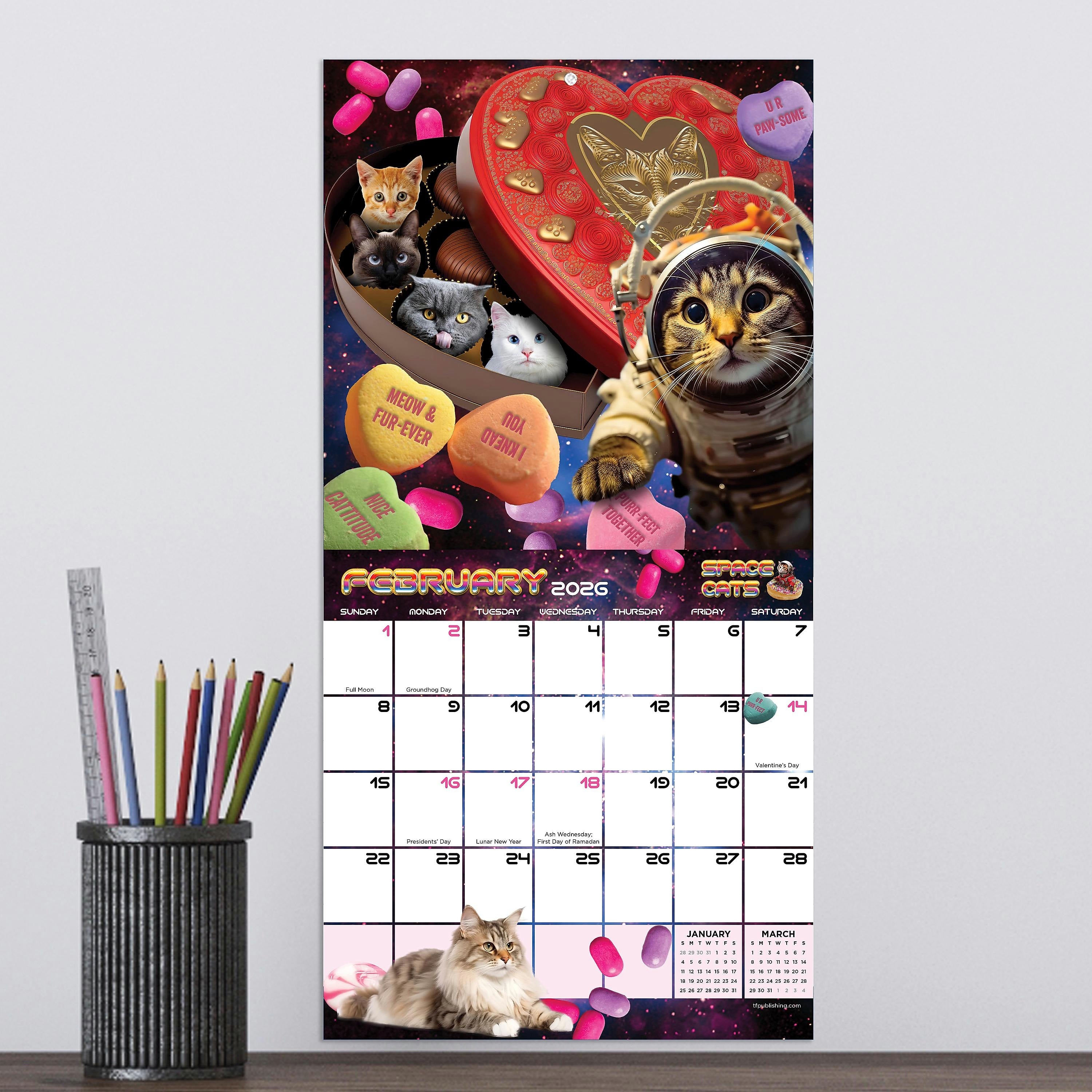 2026 TF Publishing 12" x 17" TF Publishing 7" x 7" Space Cats Mini Calendar 26-2009