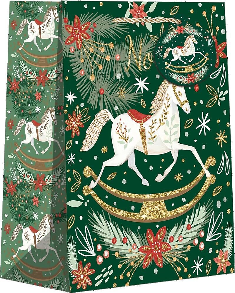 JAM Paper Rocking Horse Noel Medium Gift Bags, 120/pack (526BXMT6051)