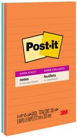 Post-it Super Sticky Notes, 5" x 8", Energy Boost Collection, Lined, 45 Sheet/Pad, 4 Pads/Pack (5845SSUC)