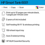 HP Smart Tank 6001 Wireless All-in-One Color Ink Tank Printer Scanner Copier, 2 years ink included (2H0B9A)