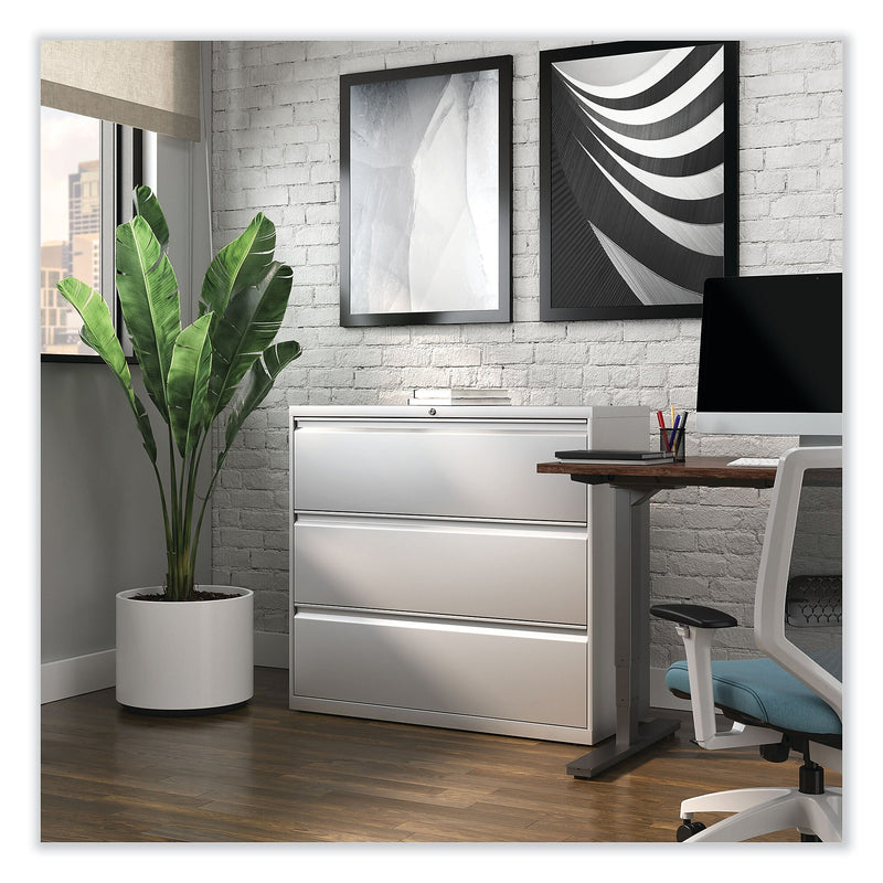 Alera 3-Drawer Lateral File Cabinet, Letter/Legal Size, Lockable, 40.25"H x 42"W x 18.63"D, Light Gray (ALEHLF4241LG)