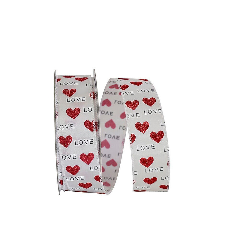Jam Paper Love Hearts Ribbon, 1.5" x 60',  White Glitter (52640340664)