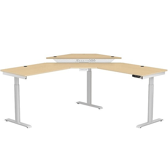 VersaDesk PowerLift 72"W Electric Corner Adjustable Standing Desk, Maple/White (PLCSD7272-WM-APP)