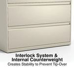 Alera 4-Drawer Lateral File Cabinet, Letter/Legal Size, Lockable, 52.5"H x 42"W x 18.63"D, Putty (ALEHLF4254PY)
