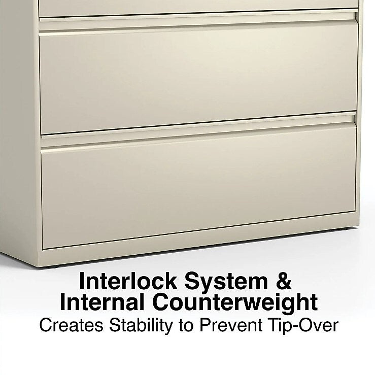 Alera 4-Drawer Lateral File Cabinet, Letter/Legal Size, Lockable, 52.5"H x 42"W x 18.63"D, Putty (ALEHLF4254PY)