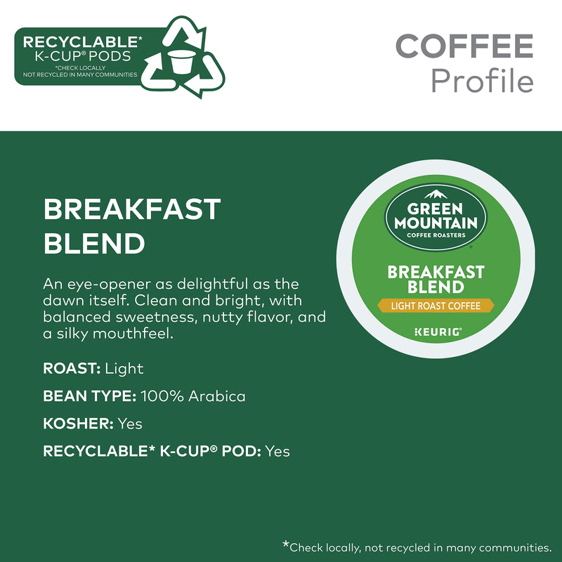 Green Mountain Breakfast Blend Coffee Keurig® K-Cup® Pods, Light Roast, 96/Carton (6520)
