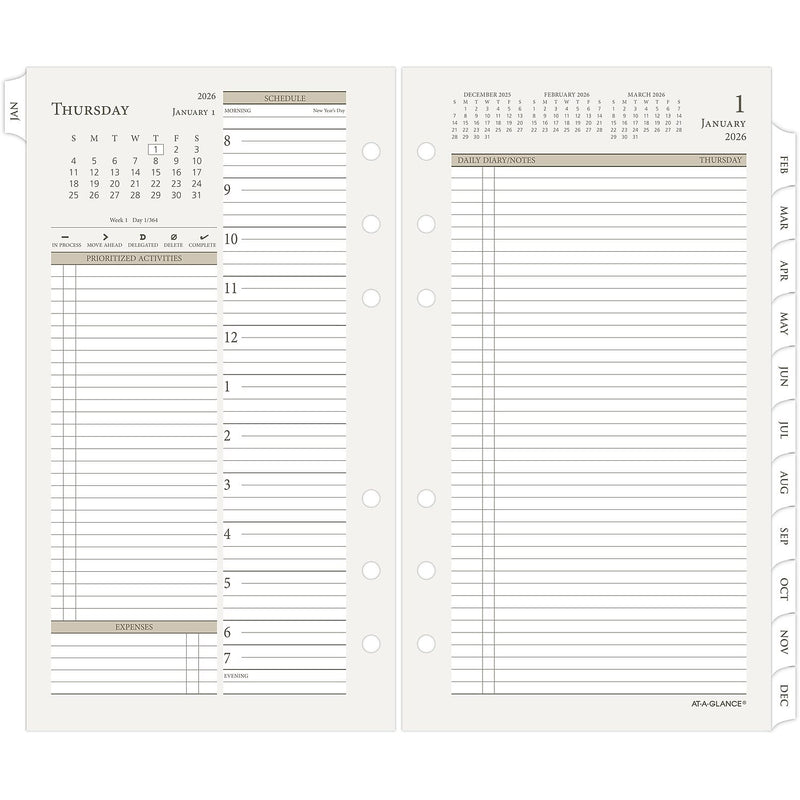 2026 AT-A-GLANCE 6.75" x 3.75" Daily & Monthly Planner Refill Pages, White/Brown (471-225-26)