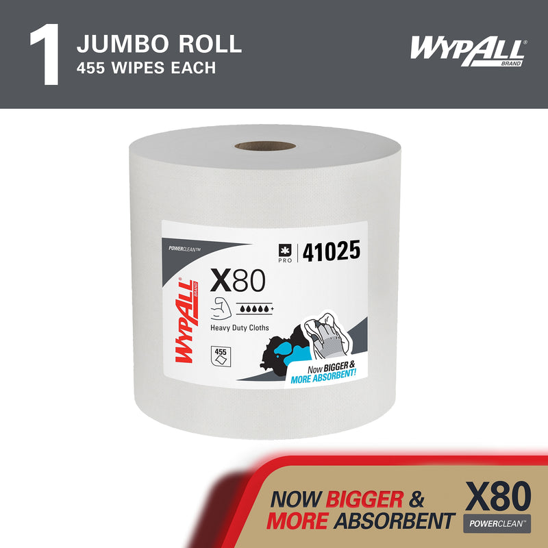 WypAll PowerClean X80 Fabric Cleaning Wipers, White, 455 Sheets/Roll (41025)