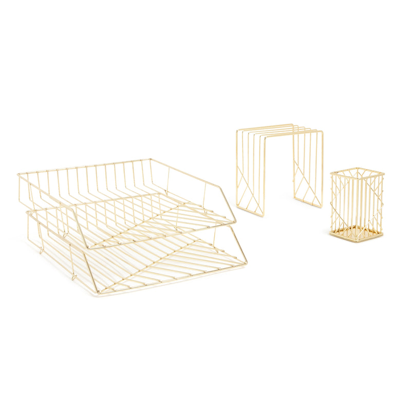 U Brands Vena Desk Organization Set, Gold Wire (3940U00-01)