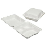 AbilityOne SKILCRAFT 3-Compartment Hinged Lid Food Container, Microwave Safe, White, 200/Pack, (NSN6646905)