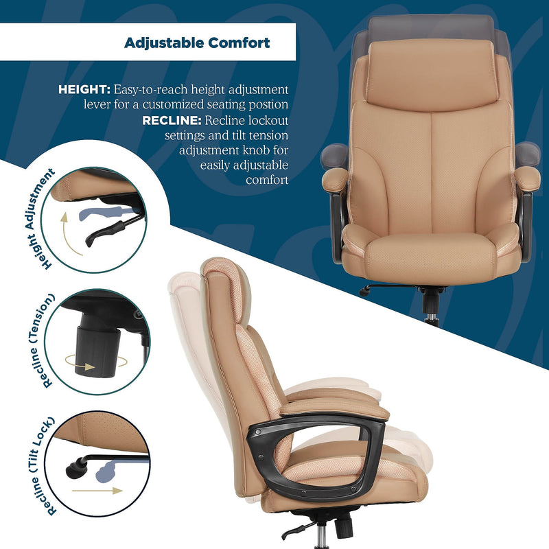 Thomasville Danvers Ergonomic Polyurethane Big & Tall Chair, 400 lb. Capacity, Light Tan (52403-TAN)