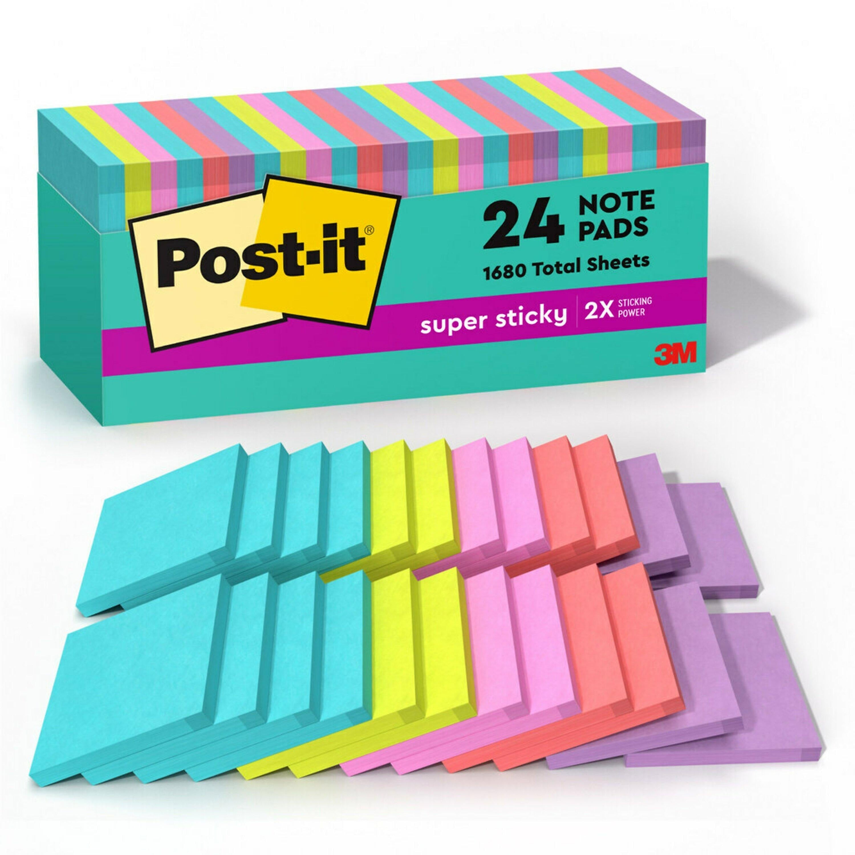 Post-it Super Sticky Notes, 3" x 3", Supernova Neons Collection, 70 Sheet/Pad, 24 Pads/Pack (654-24SSMIA-CP)