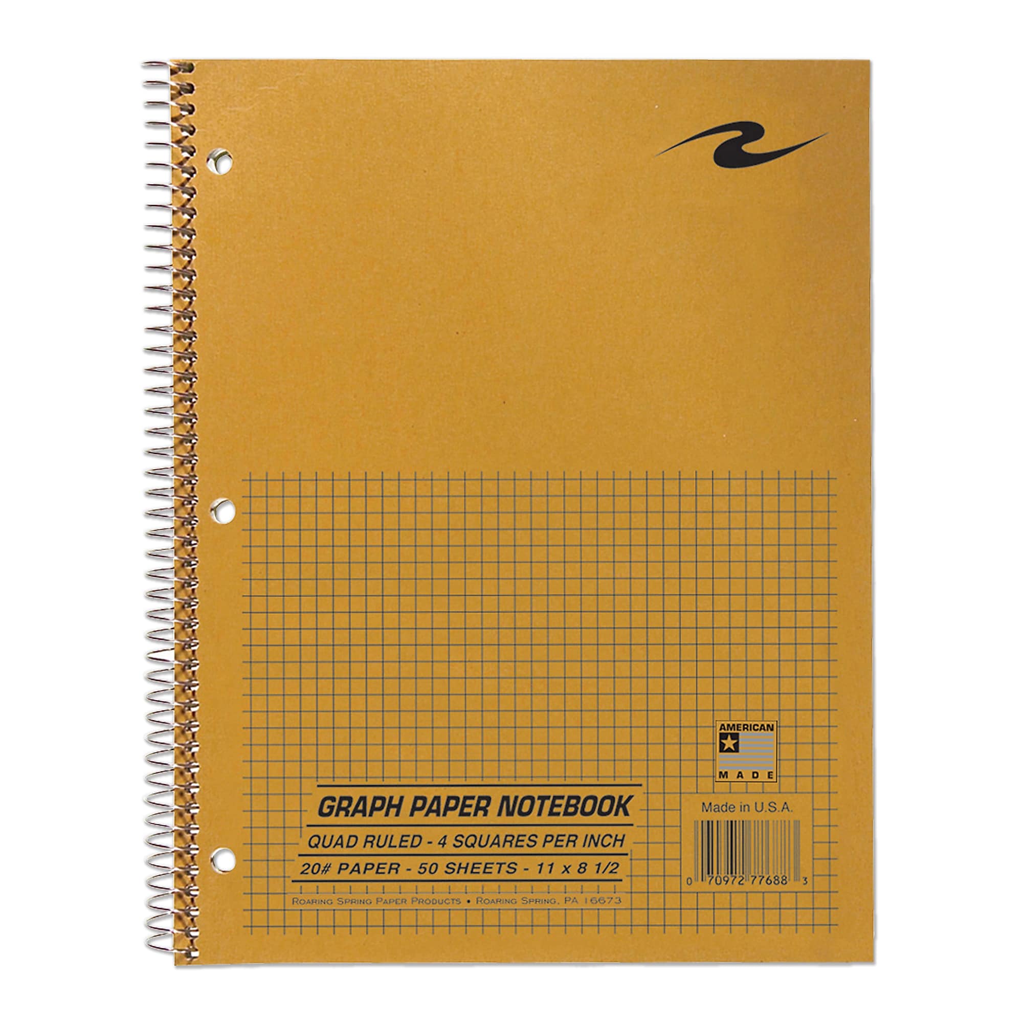 Roaring Spring Paper Products 1-Subject Notebooks, 8.5" x 11", Graph Ruled, 50 Sheets, Brown, 24/Case (77688CS)