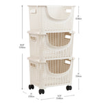 Mind Reader Plastic/Poly Mobile Kitchen Cart with Swivel Wheels, Ivory (ROLLBASK3-IVO)