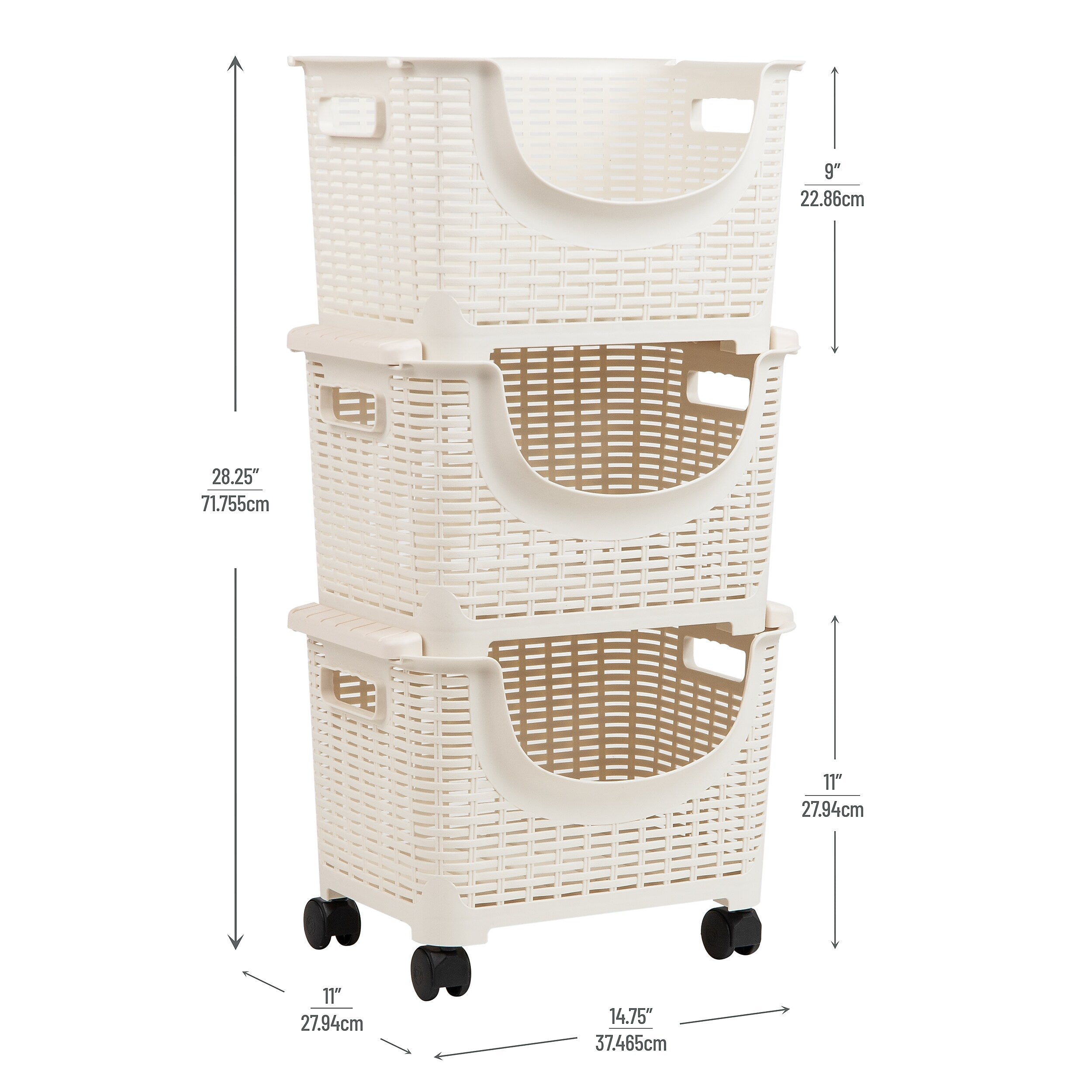 Mind Reader Plastic/Poly Mobile Kitchen Cart with Swivel Wheels, Ivory (ROLLBASK3-IVO)