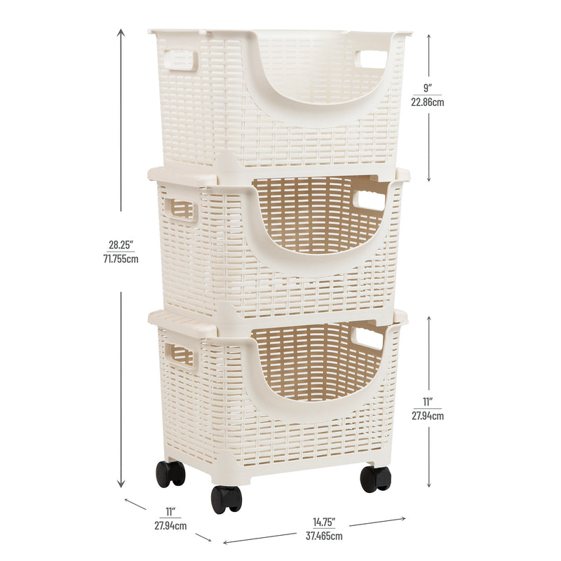 Mind Reader Plastic/Poly Mobile Kitchen Cart with Swivel Wheels, Ivory (ROLLBASK3-IVO)