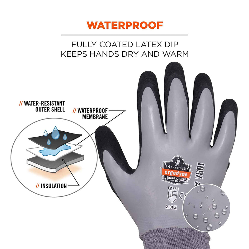 Ergodyne ProFlex 7501 Nitrile CoatedCold Resistant Gloves, XL, Gray, 1 Pair (17635)