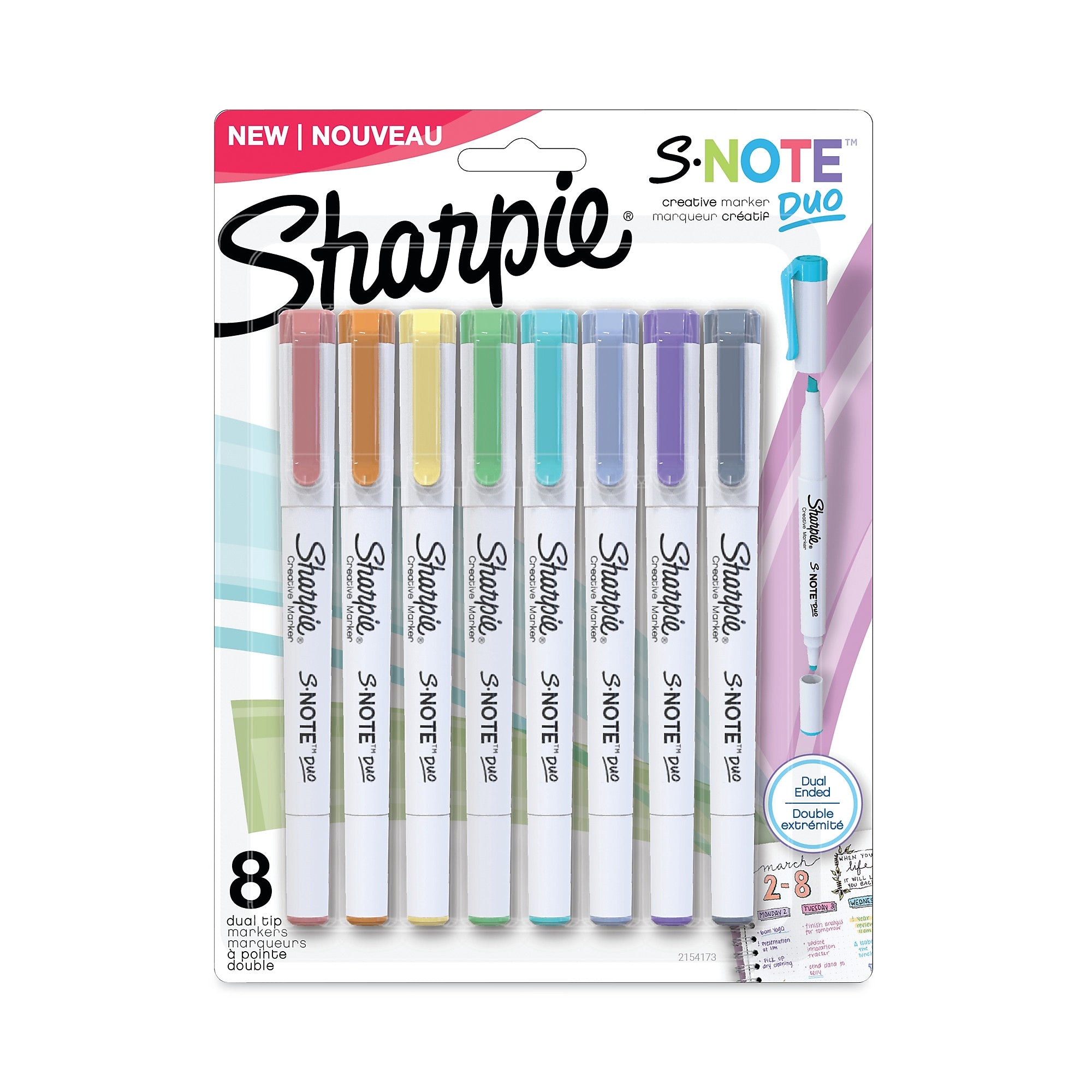 Sharpie S-Note Duo Tank Assorted Markers, Bullet/Chisel Tip, Assorted Colors, 8/Pack (2154173)