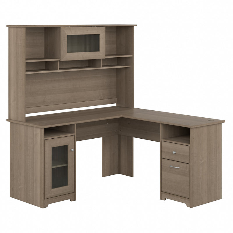Bush Furniture Cabot 60"W L Shaped Computer Desk with Hutch and Storage, Ash Gray (CAB001AG)