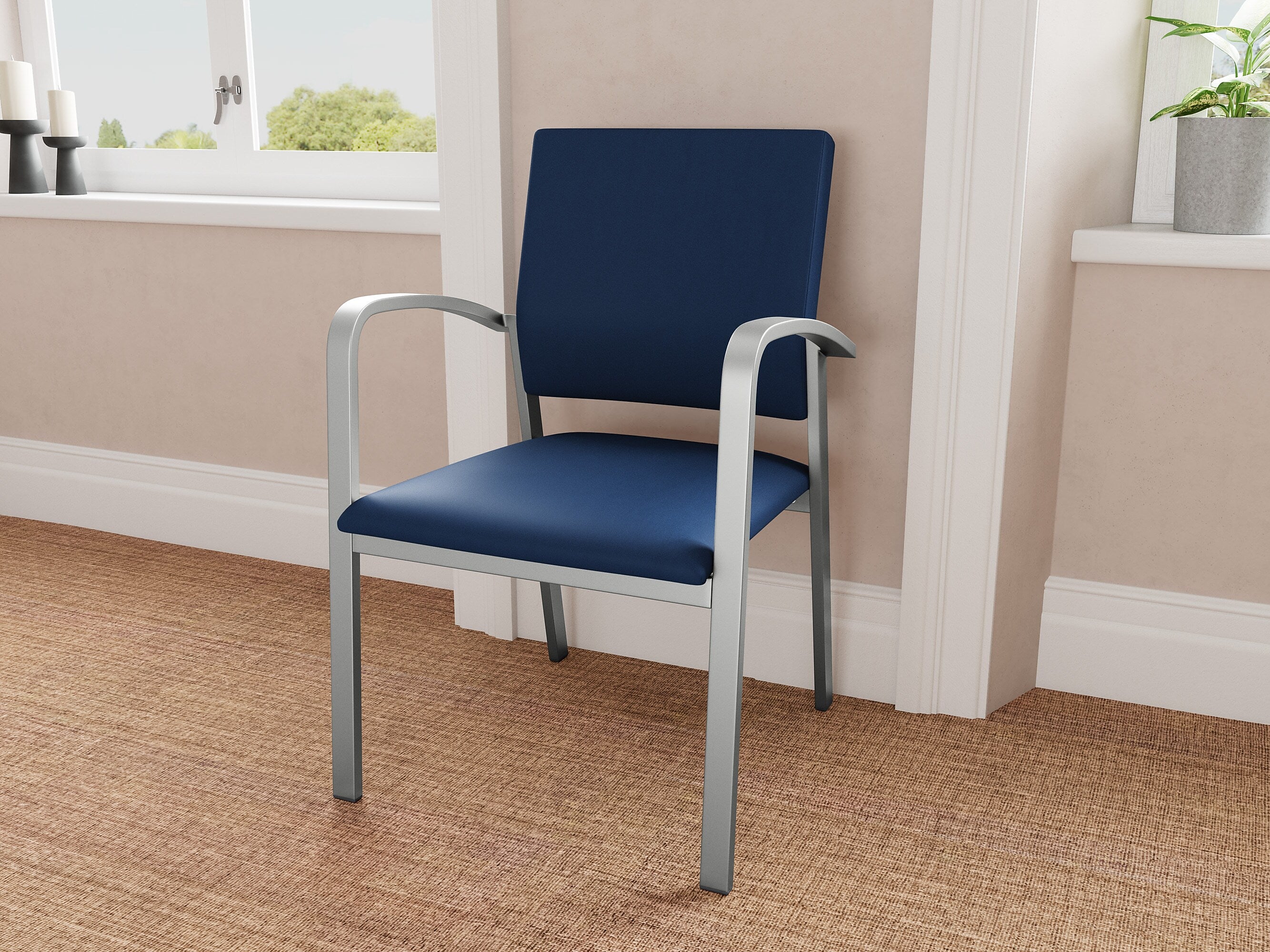 Lesro Newport Vinyl Guest Chair, Patriot Plus Imperial Blue/Silver (NP1101.SSV-01PPIB)