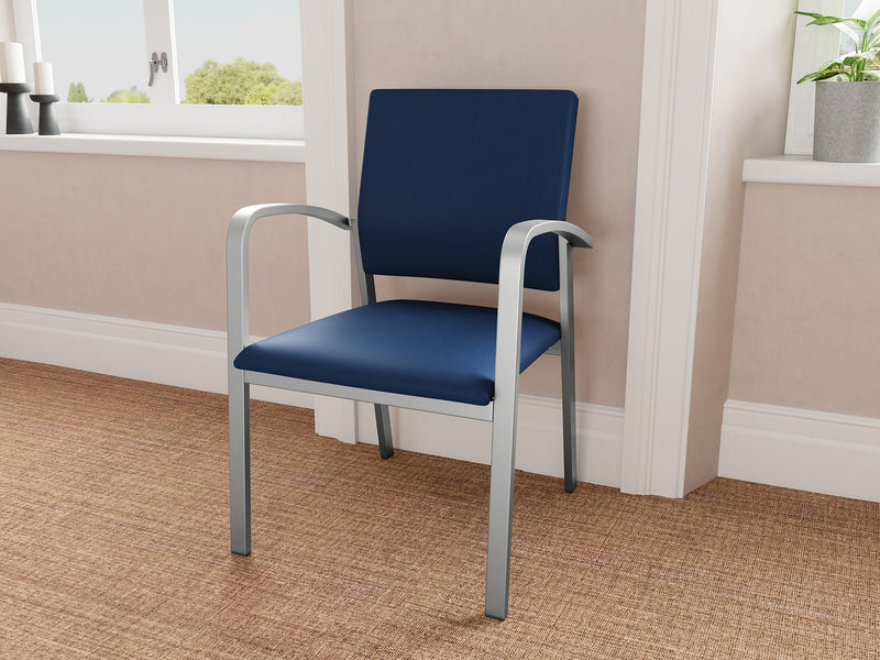 Lesro Newport Vinyl Guest Chair, Patriot Plus Imperial Blue/Silver (NP1101.SSV-01PPIB)
