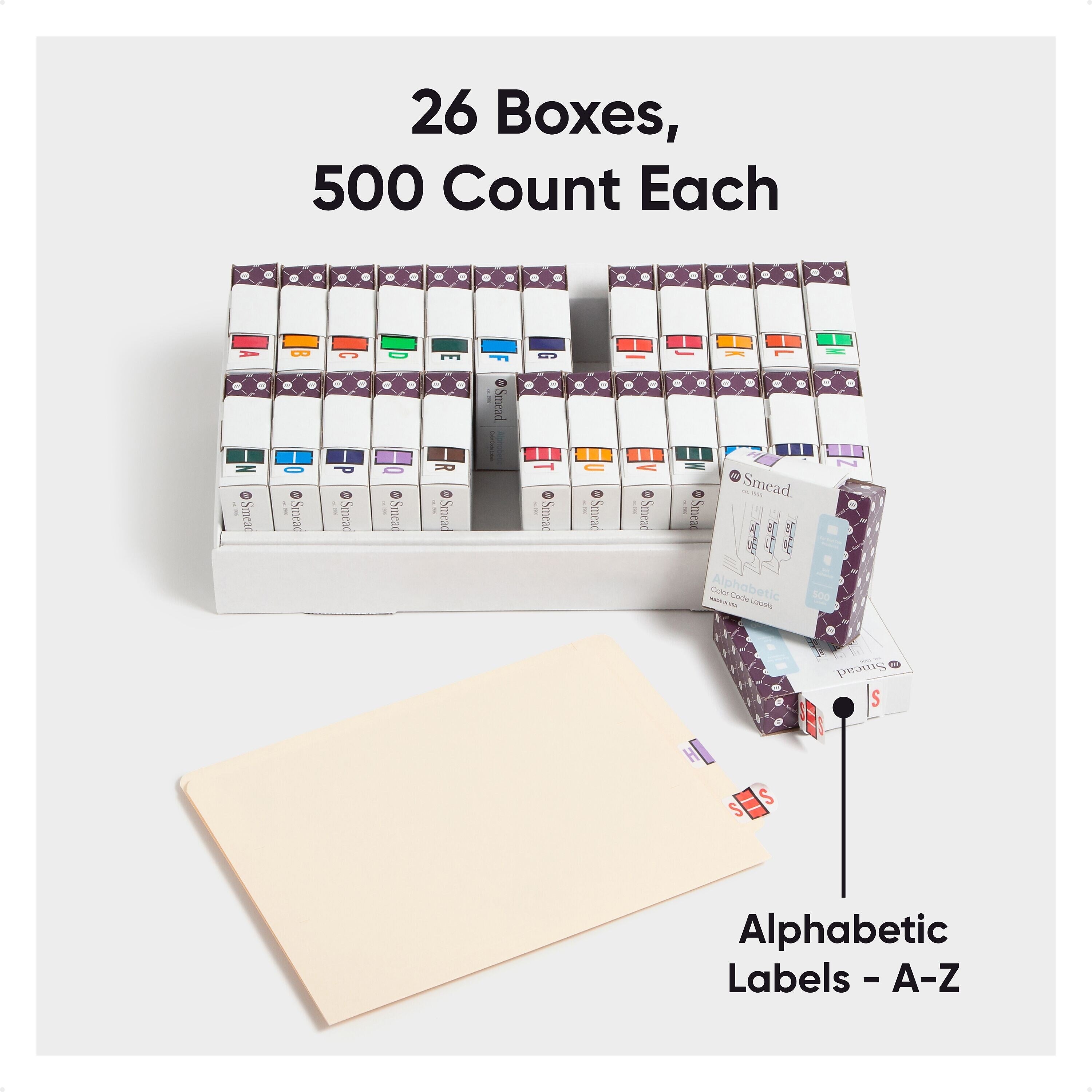 Smead BCCR Bar Style Color-Coded File Folder Labels, 1" x 1.25", Assorted Colors, 500/Rolls, 26 Rolls/Box (67070)