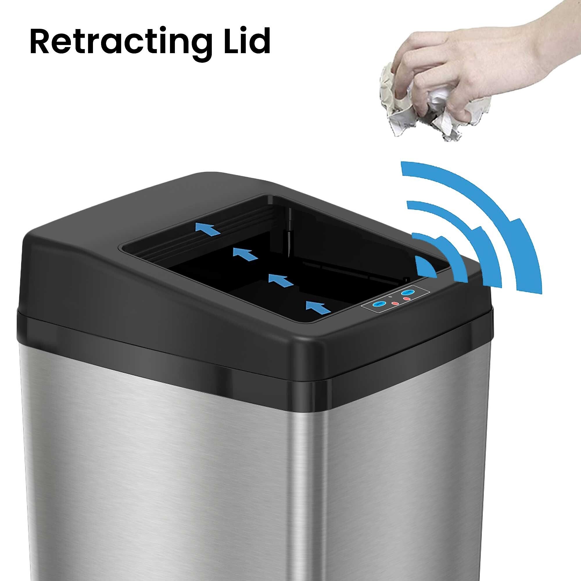 iTouchless Stainless Steel Sliding Lid Sensor Trash Can with AbsorbX Odor Control System, 14 Gal., Silver(IT14SC)