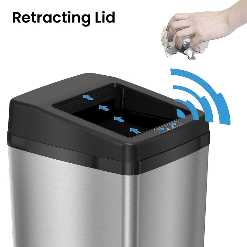 iTouchless Stainless Steel Sliding Lid Sensor Trash Can with AbsorbX Odor Control System, 14 Gal., Silver(IT14SC)
