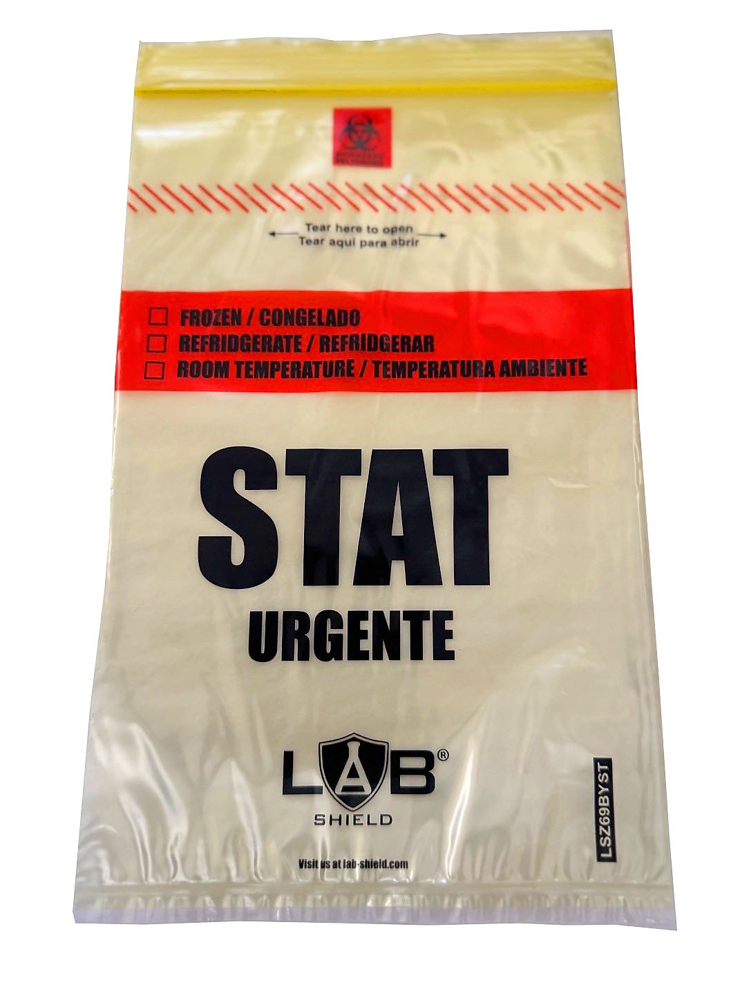 Specimen STAT Bag Yellow Biohazard w/ reclosable zip