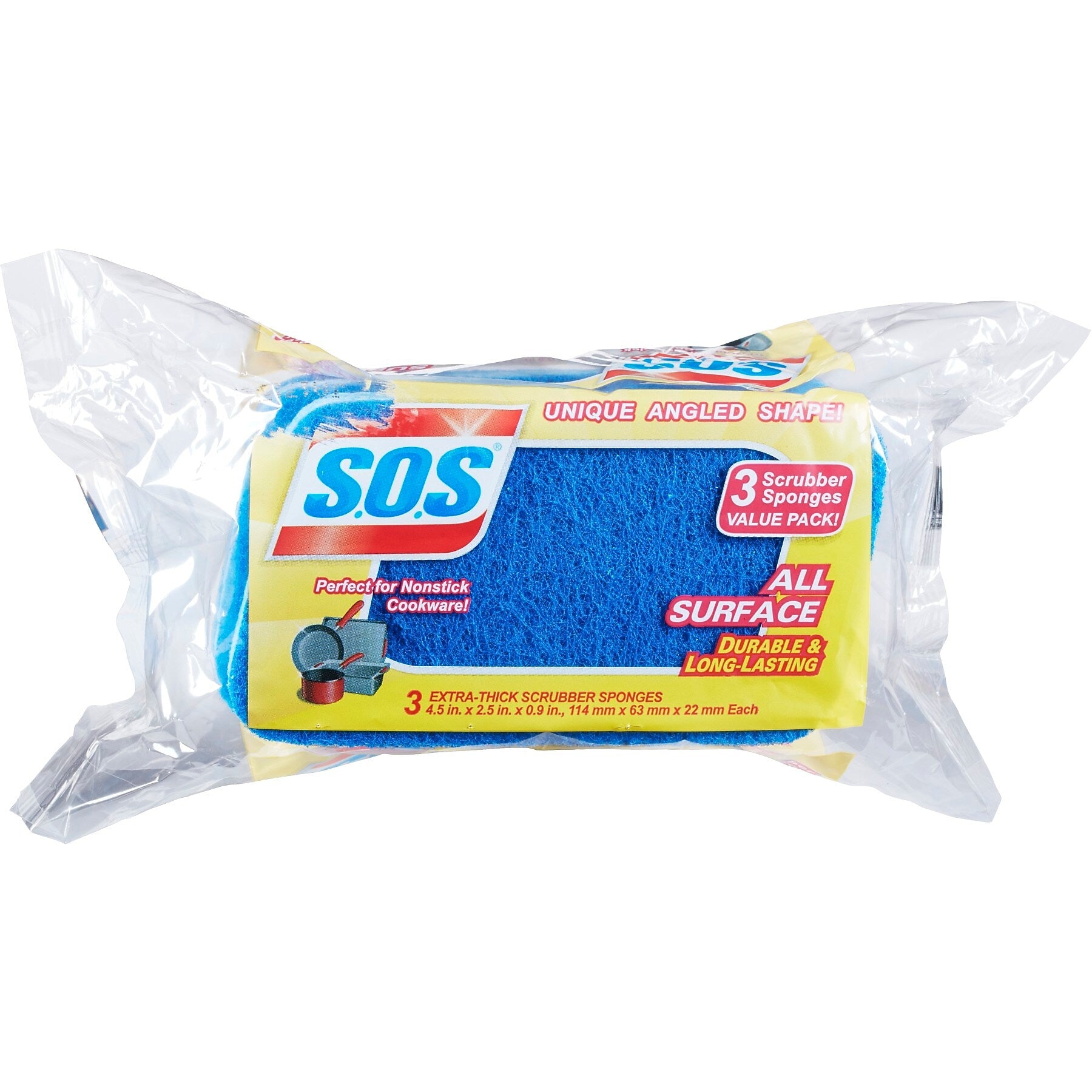S.O.S All Surface Scrubber Sponge, 3 Sponges/Pack, 8 Packs/Case (91028)
