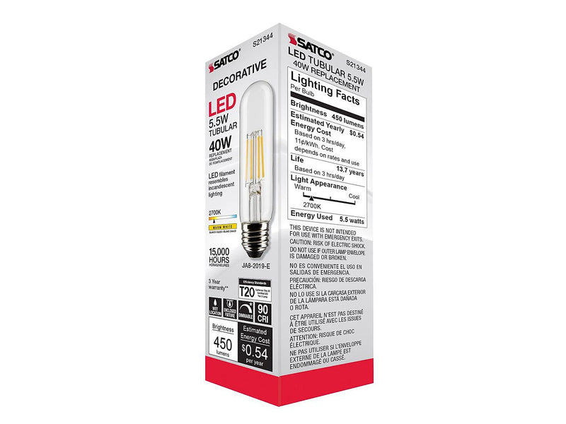 Satco Lighting 5.5-Watt Warm White LED Decorative Bulb, 6/Carton (S21344)