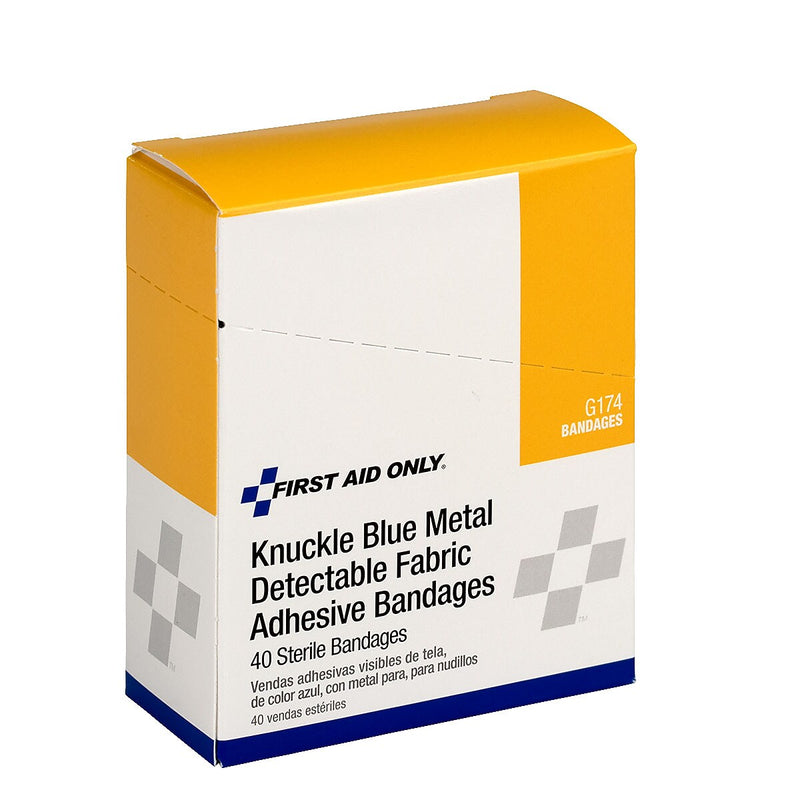 First Aid Only 1.5" x 3" Knuckle Metal Detectable Fabric Adhesive Bandages, 40/Box (G174)
