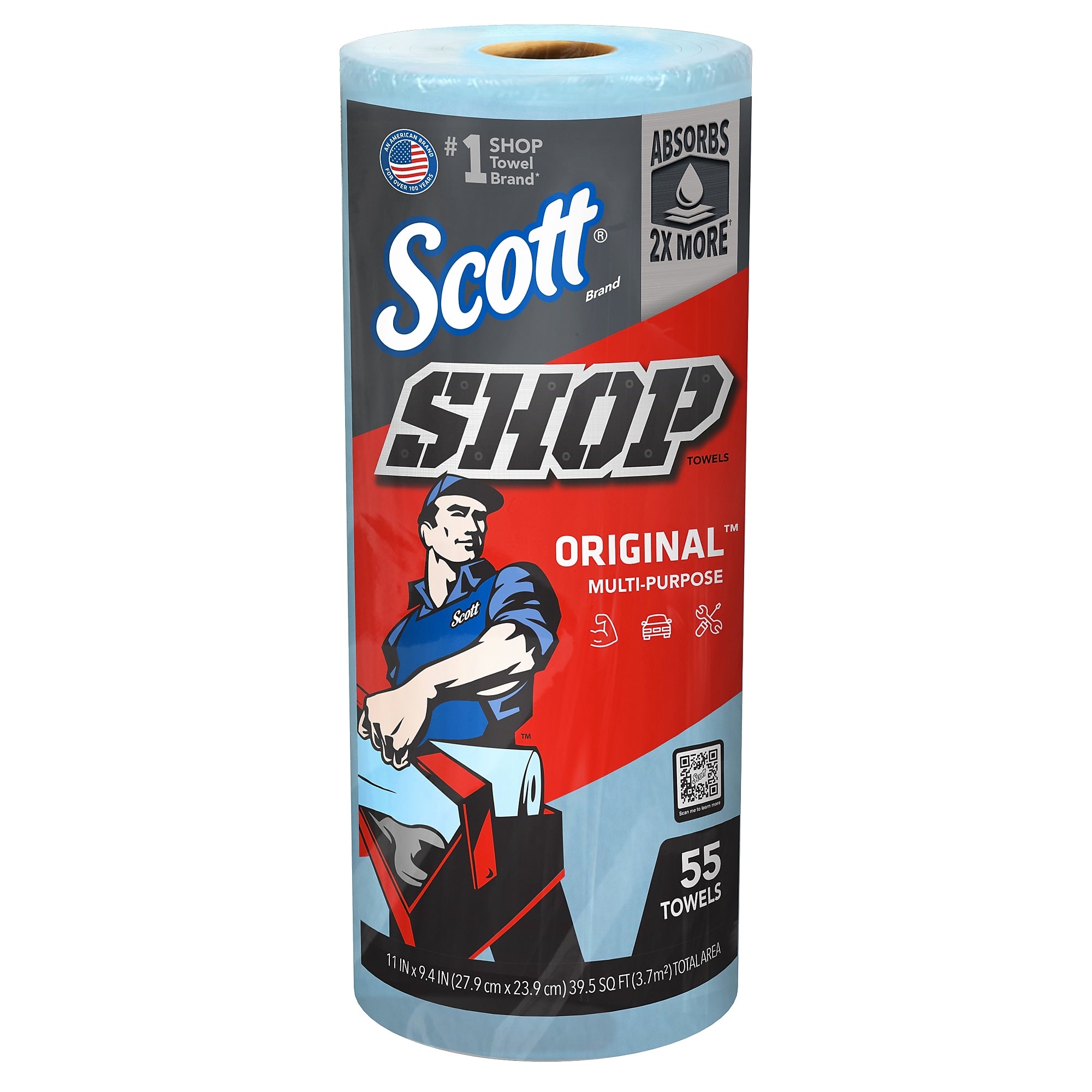 Scott Shop Towels Original, 9.4" x 11", Blue, 55 Sheets/Roll, 12 Rolls/Carton (75147)
