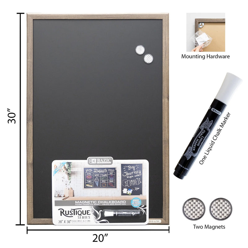 BAZIC Products RUSTIQUE Wood Frame Magnetic Chalkboard, 20" x 30", Chalk Marker & Magnets (BAZ6081)