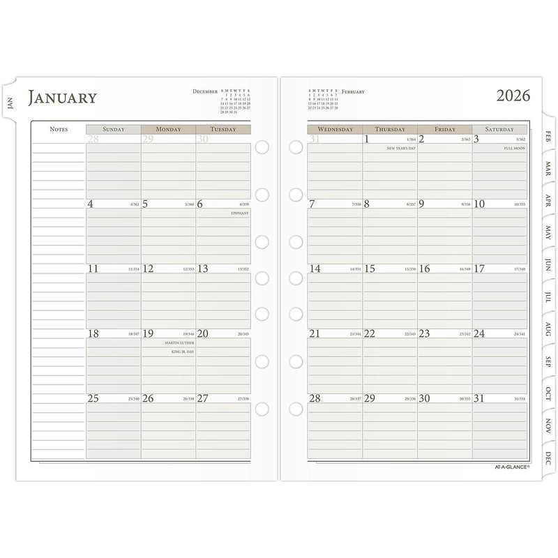 2026 AT-A-GLANCE 8.5" x 5.5" Daily & Monthly Planner Refill Pages, White/Brown (481-225A-26)