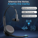 Treblab C7 Noise Canceling Bluetooth Stereo Computer Headset, Black