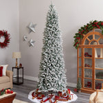 Nearly Natural 10-ft Slim Flocked Montreal Fir Artificial Christmas Tree with 800 Warm White LED Lights (T3314)